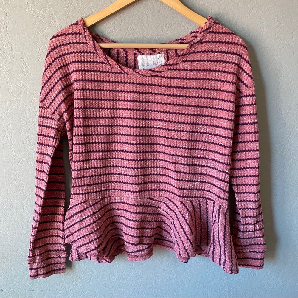 • SOLD • We the Free Auntie Em Peplum Stripe Waffle Top